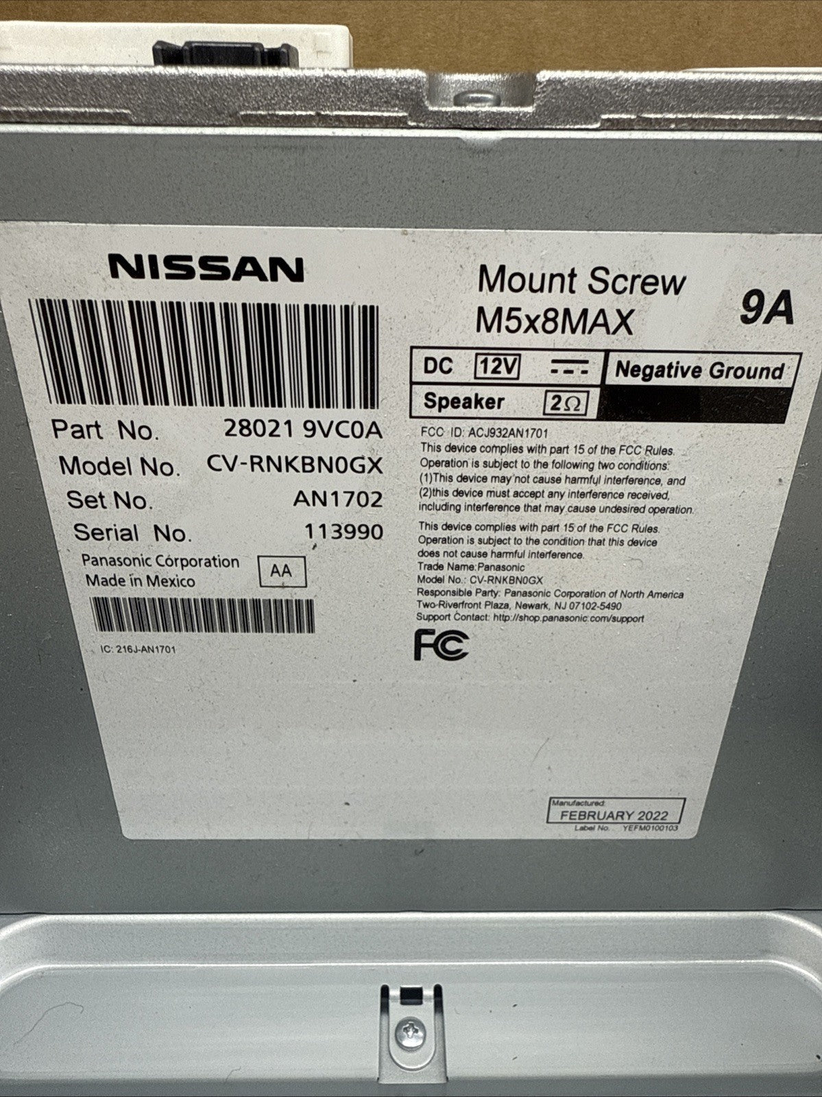 2021 2023 Nissan Kicks CD Player Radio Display Screen Receiver 28021 9VC0A8