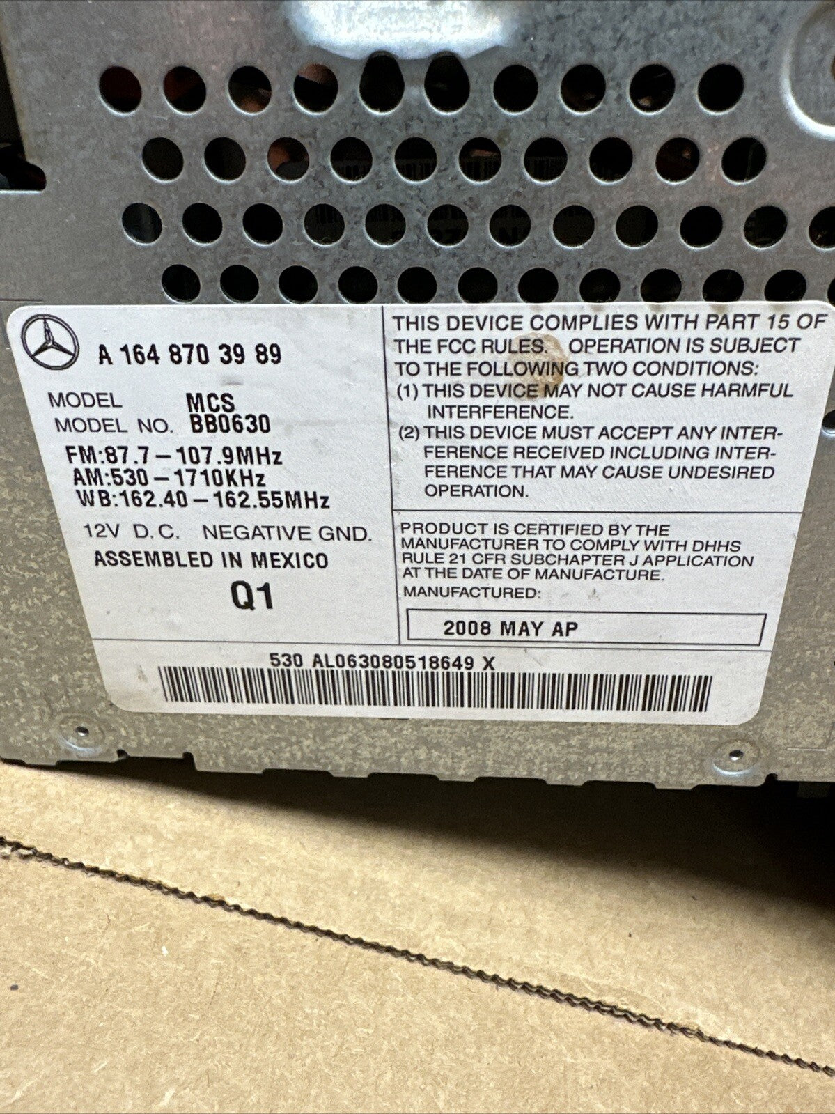 06 2008 Mercedes ML550 GL450 Head Unit Command Navigation Radio A 164 870 39 897