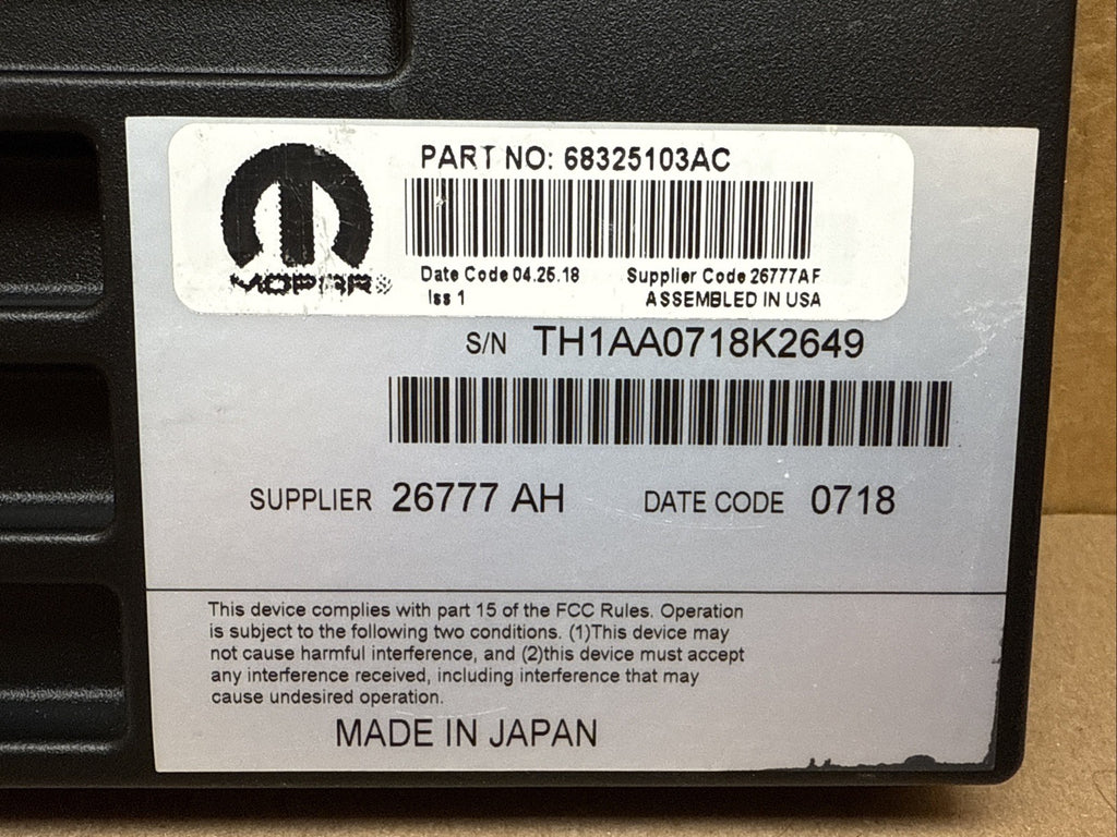 2018 2021 Jeep Grand Cherokee Radio Amplifier Amp 68325103AC2