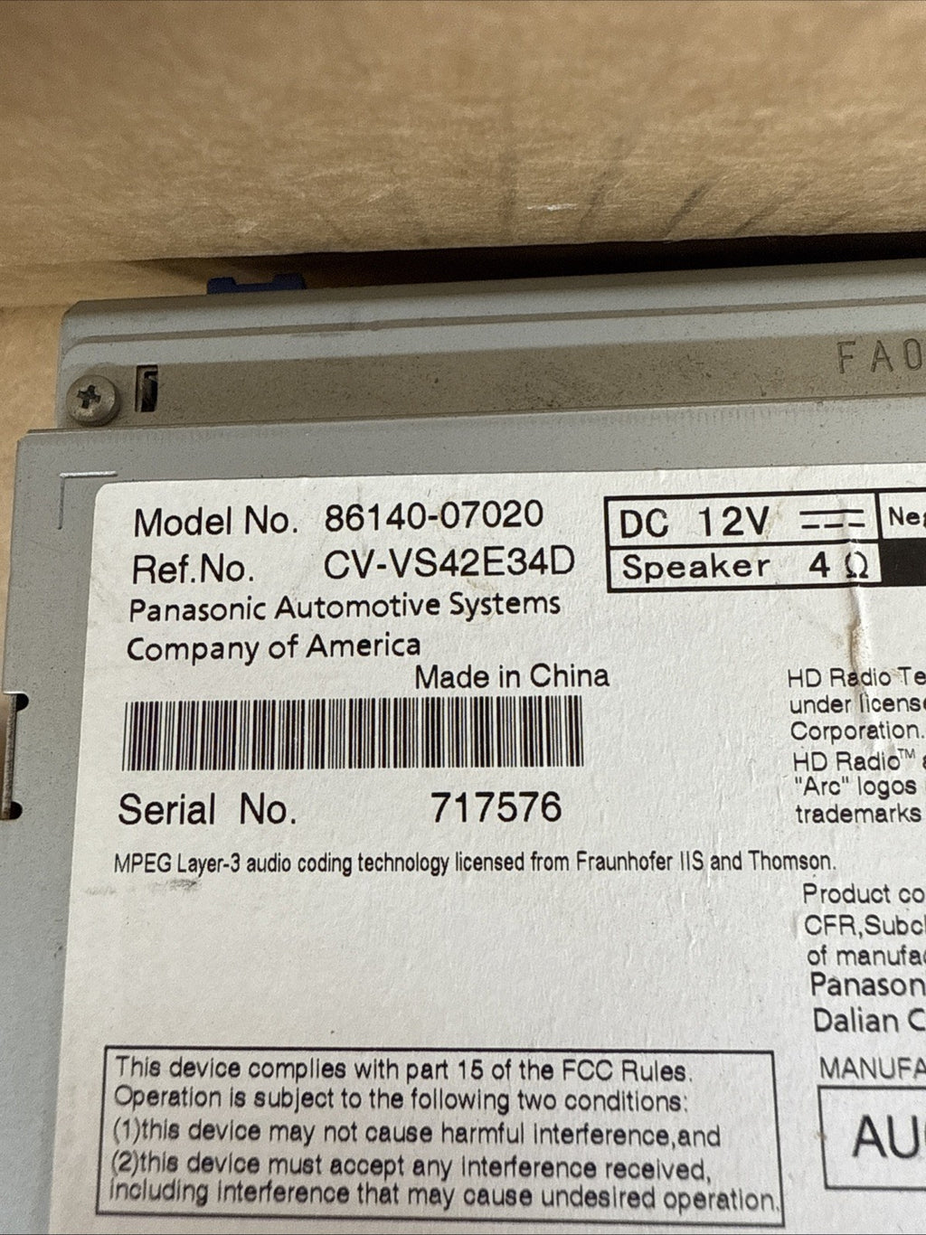 2013 2014 Toyota Avalon Radio Receiver Dash Screen Display 86140 070205