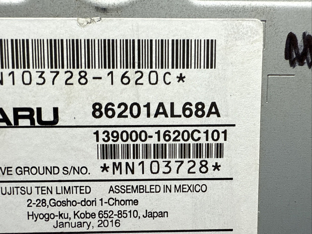 2016 Subaru Legacy Outback Radio Screen Navigation Display 86201AL68A9