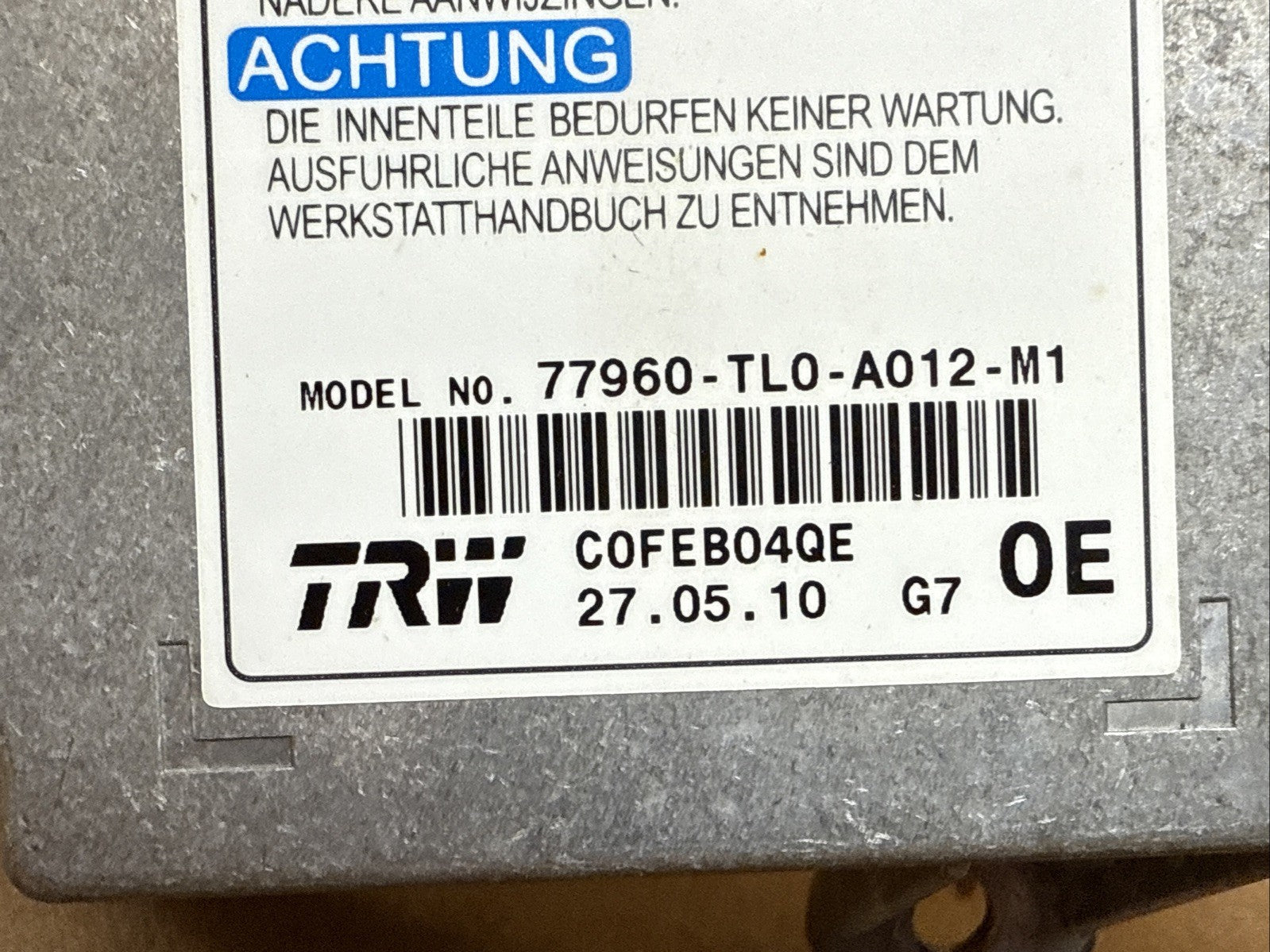 Acura TSX Air Bag Airbag Computer Control Module 77960 TL0 A012 M11