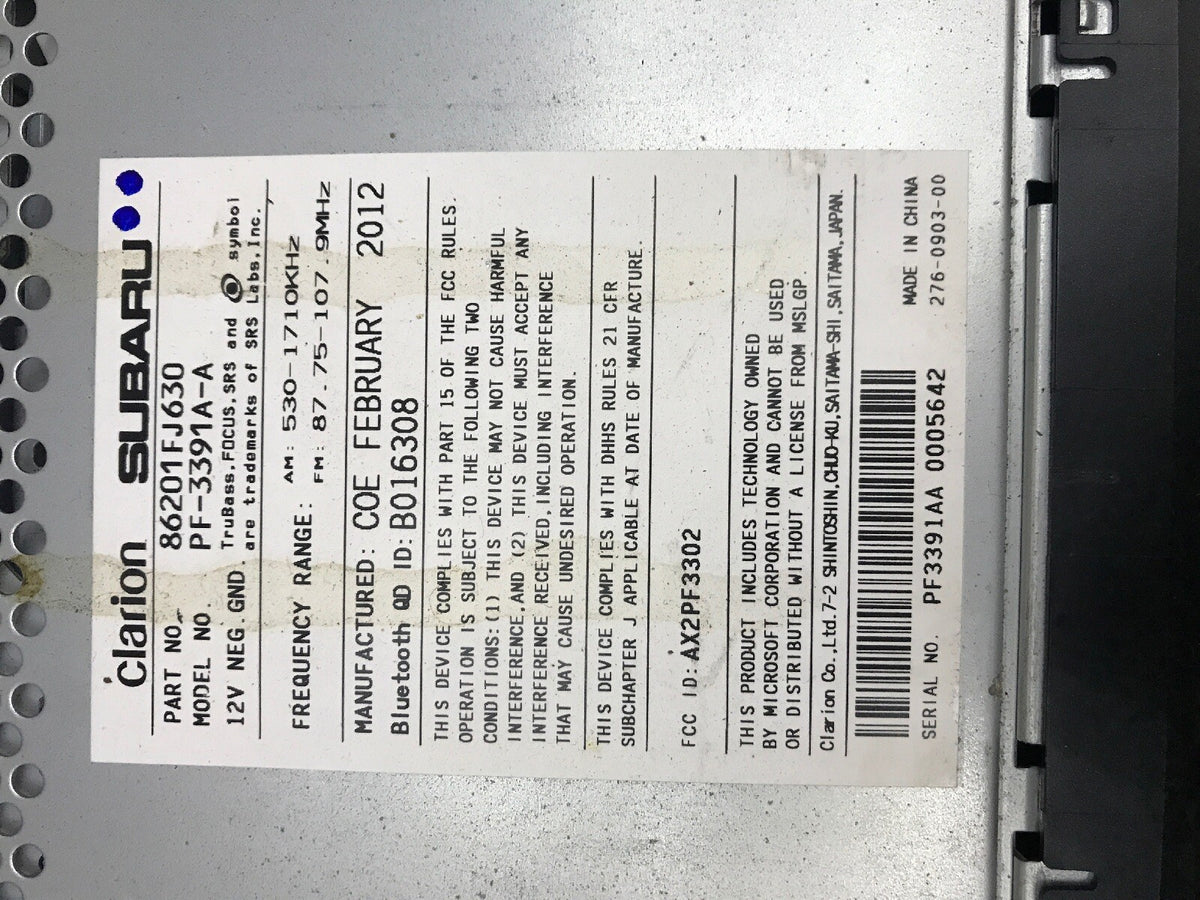 2012 2013 2014 SUBARU IMPREZA CROSSTREK OEM RADIO AUDIO HD 86201FJ630 12 13 144