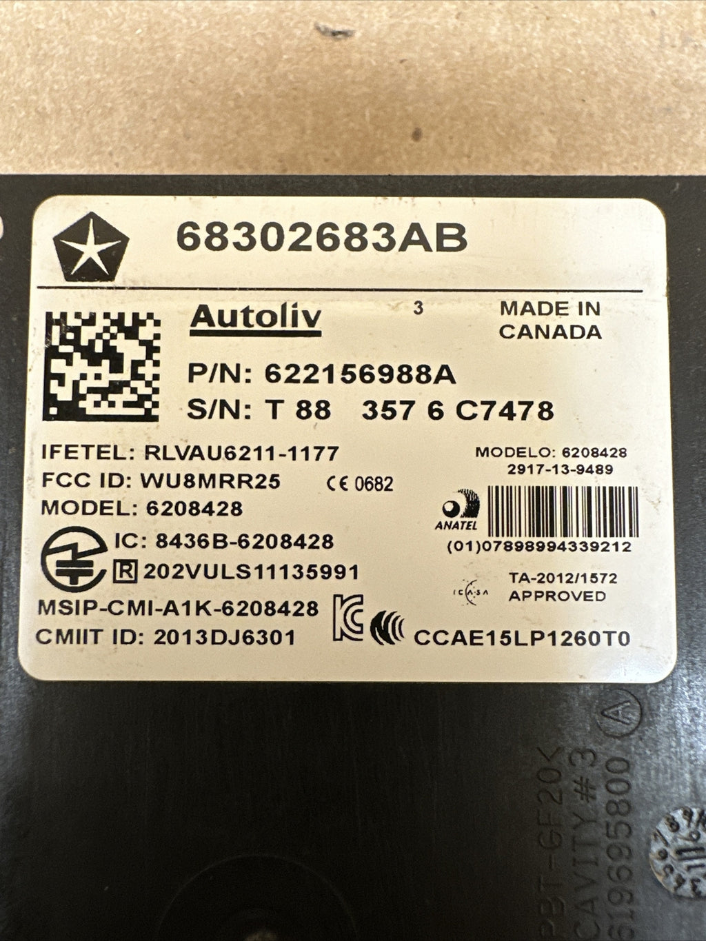 2014   2018 JEEP CHEROKEE BLIND SPOT MODULE SENSOR 68302683AB OEM8