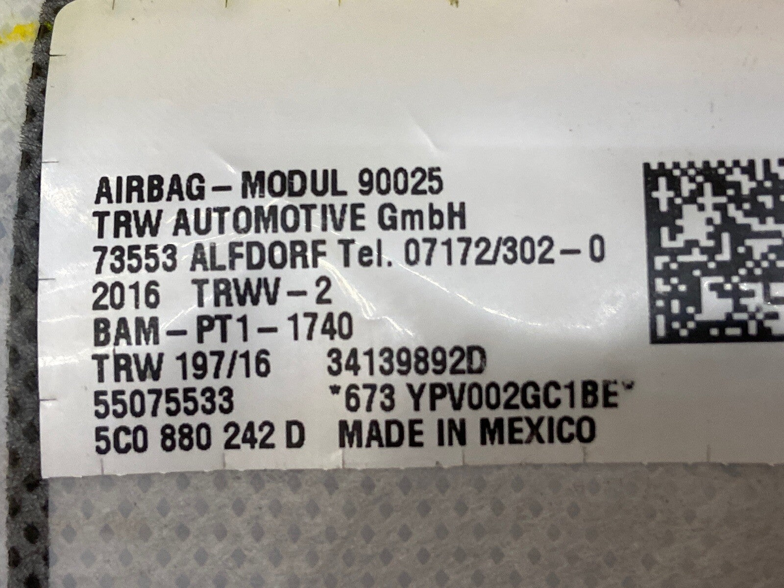 15 18 Volkswagen VW Jetta Right Passenger Side Seat Air Bag Airbag 5C0880242D3