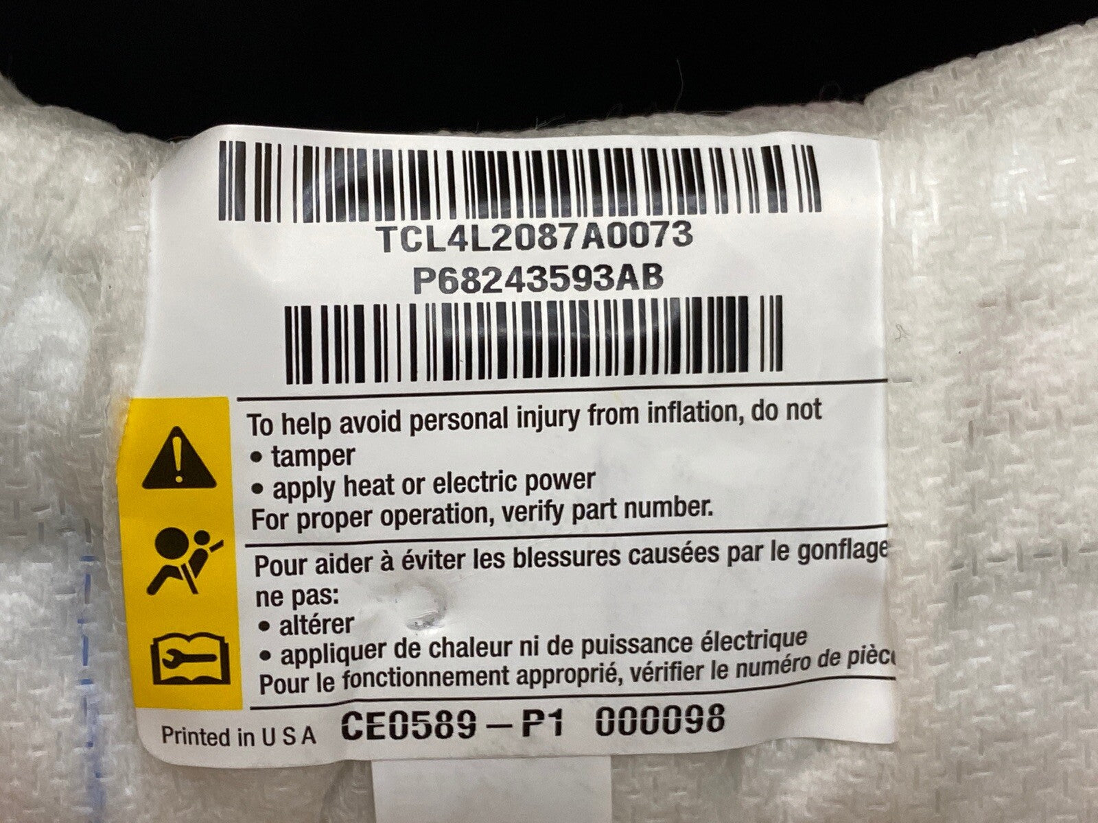 15 20 Dodge Challenger Front Left Side Driver Seat Air Bag Airbag P68243593AB4