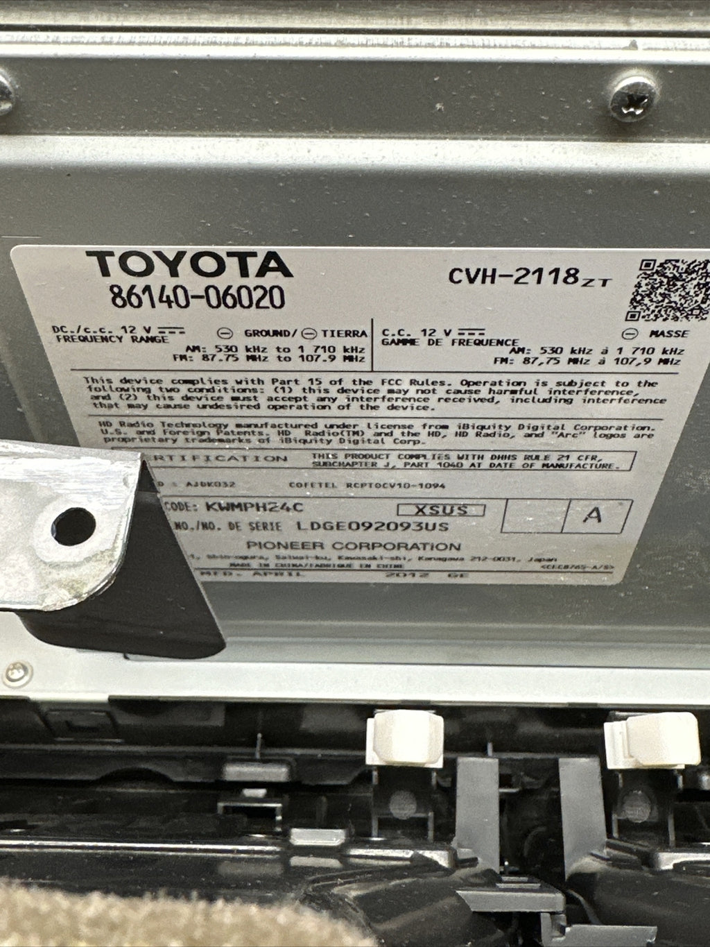 2012 2014 Toyota Camry Radio Touch Screen Display Receiver 86140 06020 P100676