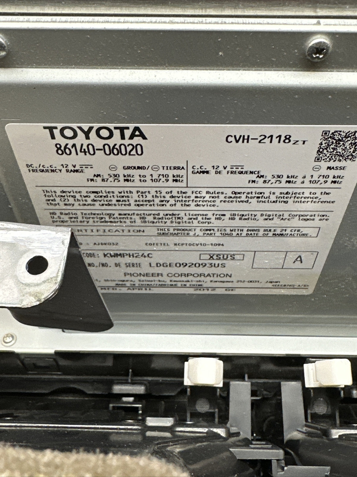 2012 2014 Toyota Camry Radio Touch Screen Display Receiver 86140 06020 P100676