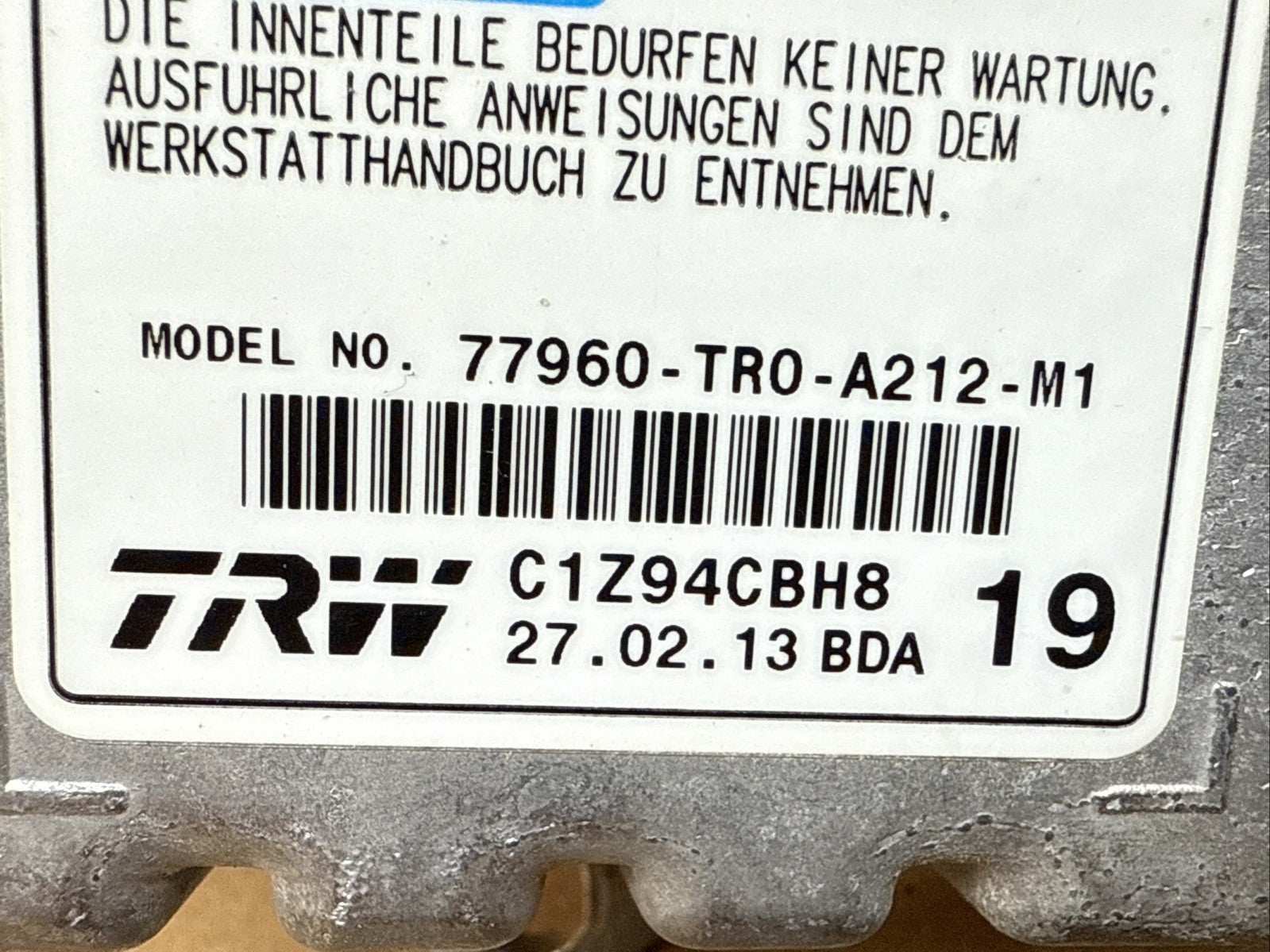 2013 Honda Civic Air Bag Airbag Computer Control Module 77960 TR0 A212 M11