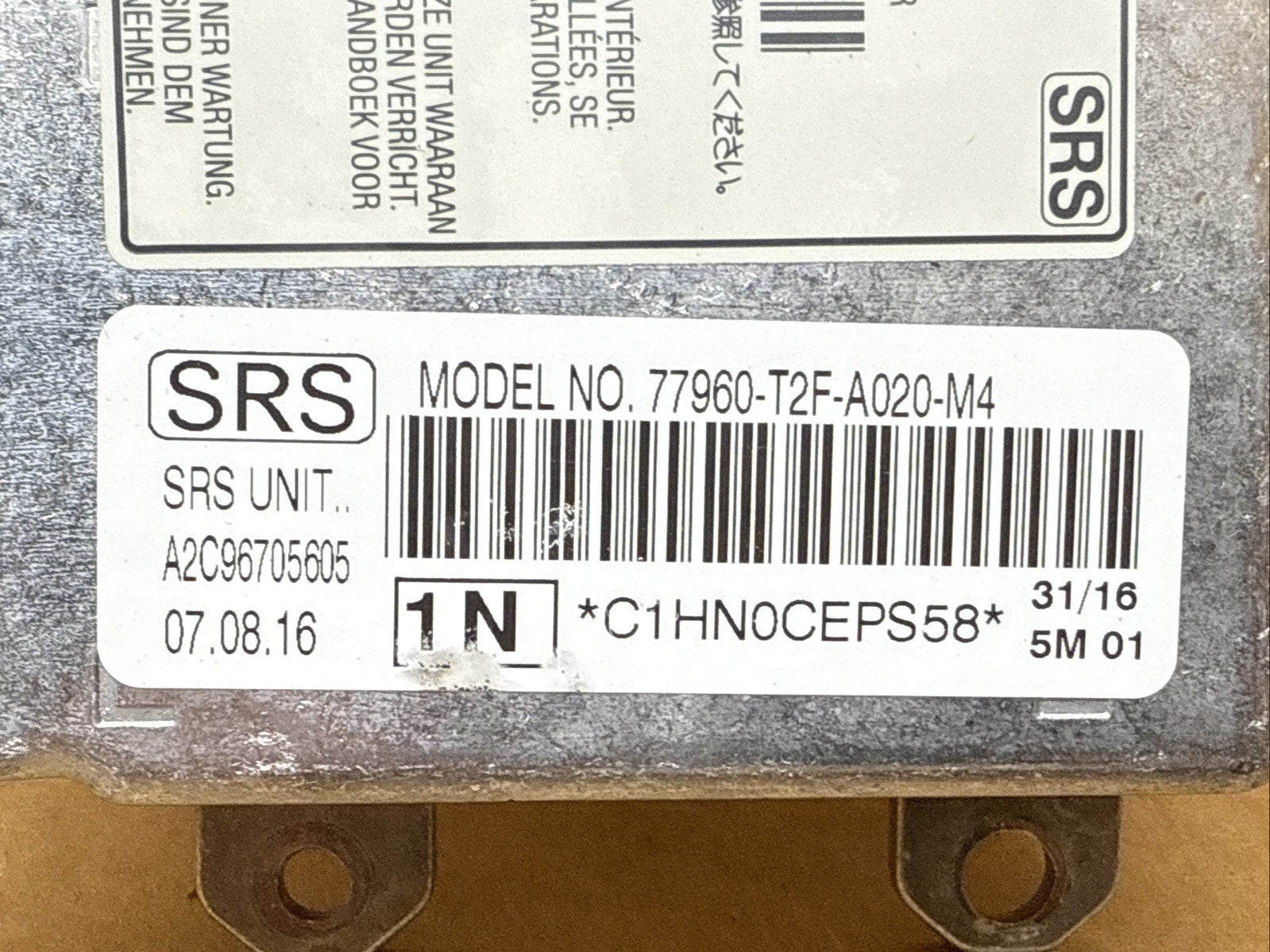 2016 2017 Honda Accord SRS AirBag Air Bag Control Module OEM 77960 T2F A020 M41