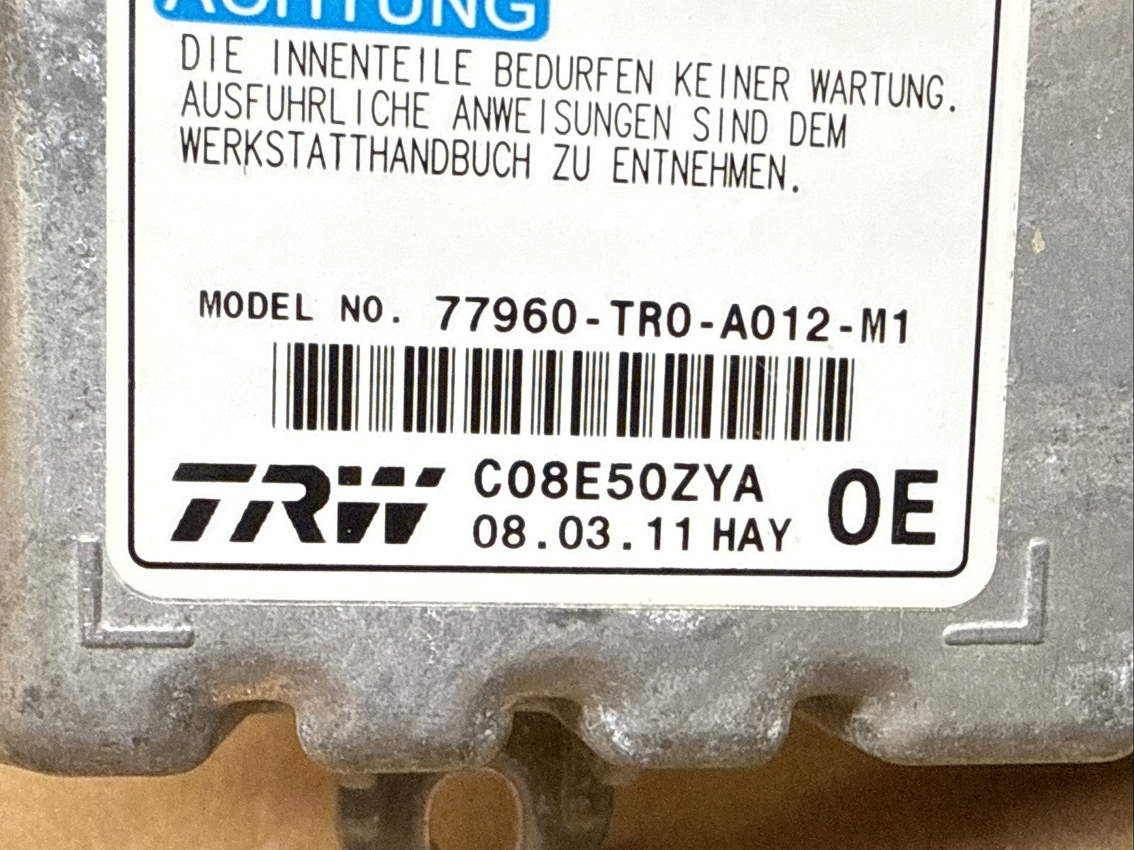 2012 Honda Civic Air Bag Airbag Computer Control Module Unit 77960 TR0 A012 M11