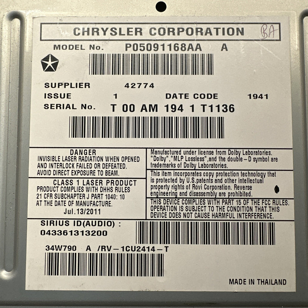 07 14 Dodge Chrysler Jeep Dash Radio Dvd MyGig RBZ P05091168AA P05091168AA4