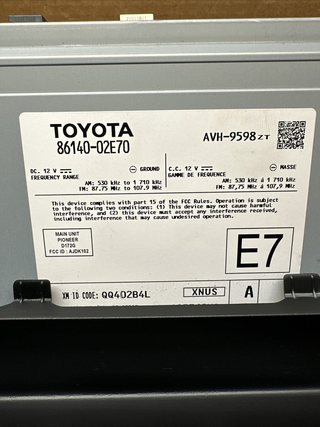 2021 Toyota Corolla Radio Receiver Display Screen OEM 86140 02E708