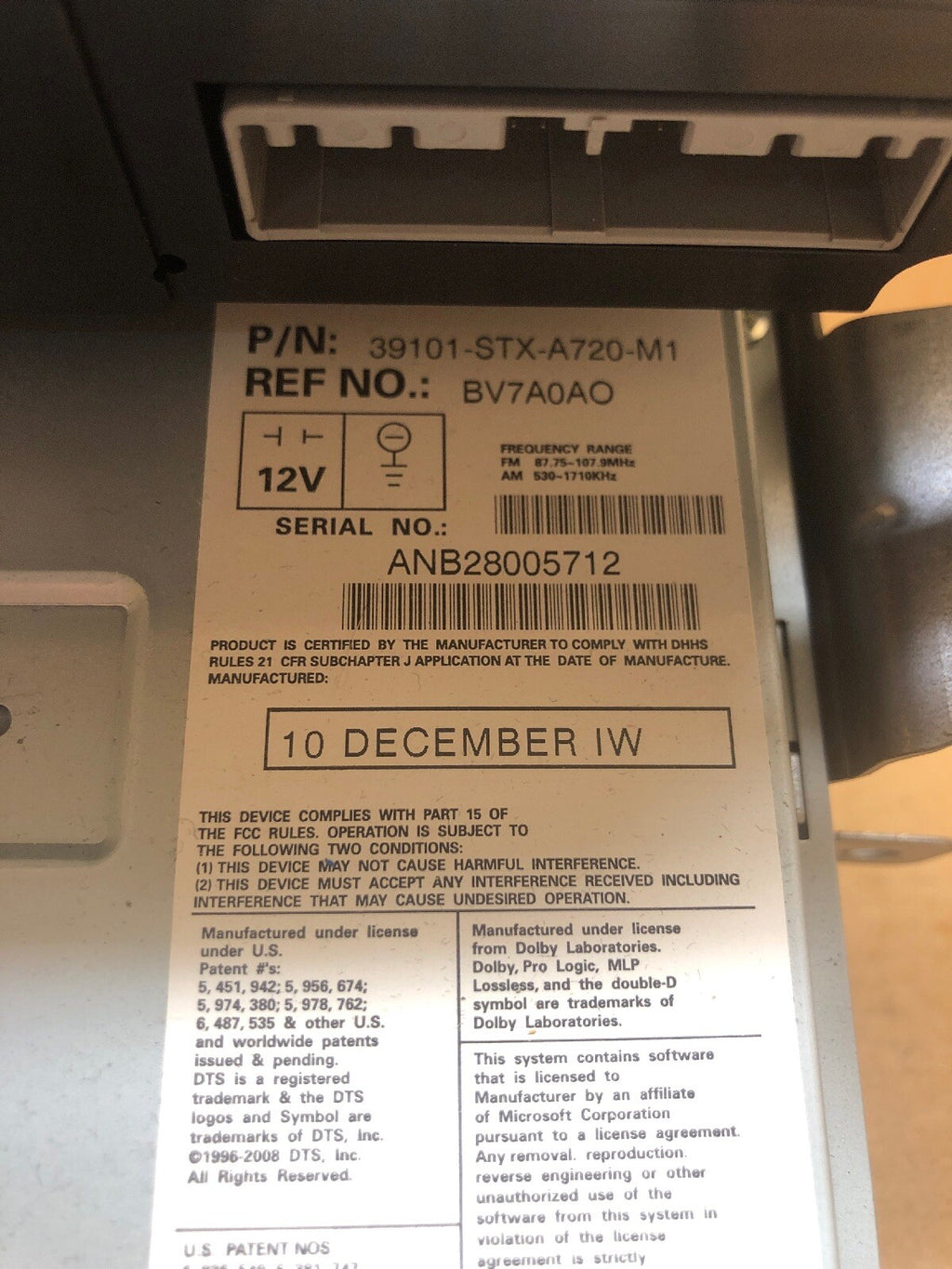 2010 2013 ACURA MDX Radio Tech 39101 STX A720 M1 OEM 20112