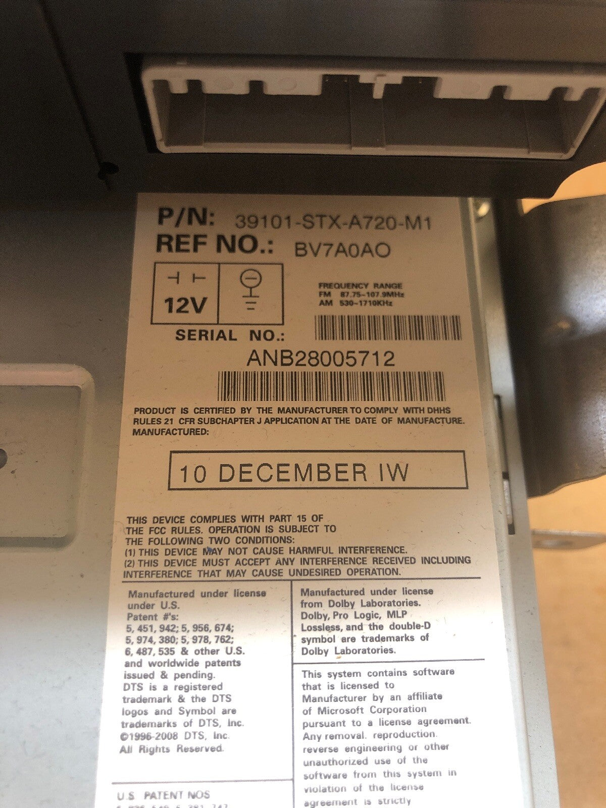 2010 2013 ACURA MDX Radio Tech 39101 STX A720 M1 OEM 20112