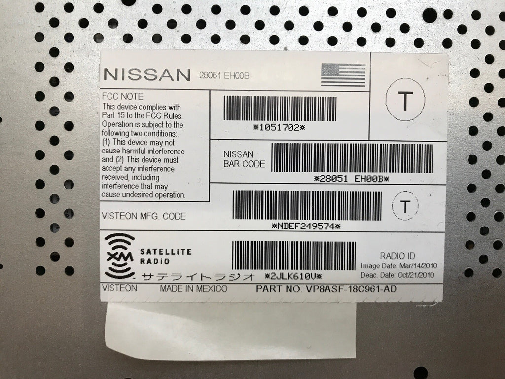 2007 2012 Nissan Sentra XM radio receiver module 28051 EH00B1