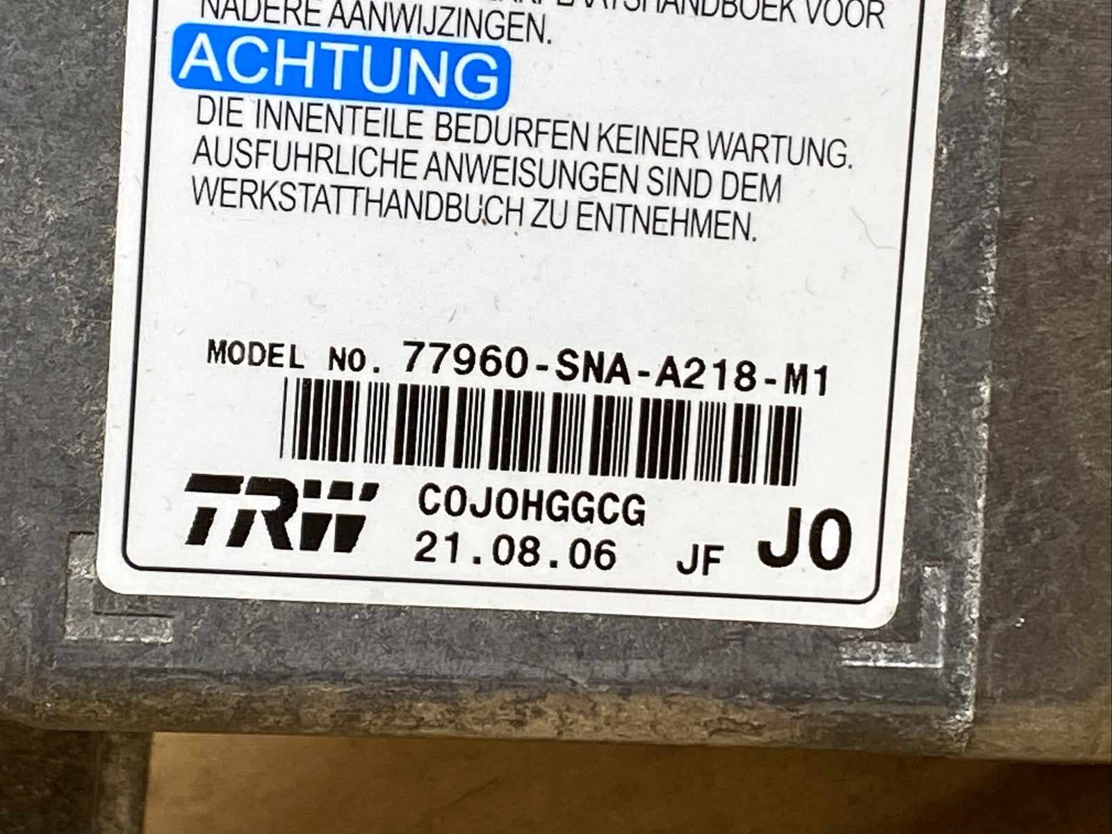 Honda Civic Coupe Air Bag Airbag Computer Control Module 77960 SNA A218 M11