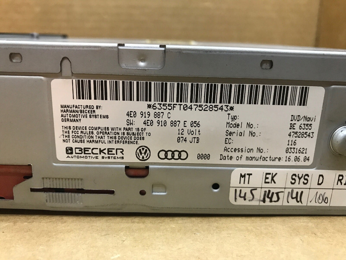 2006 06 AUDI A6 NAVIGATION GPS DVD DRIVE PLAYER OEM 4E0919887C 4E0910887 BE 63554