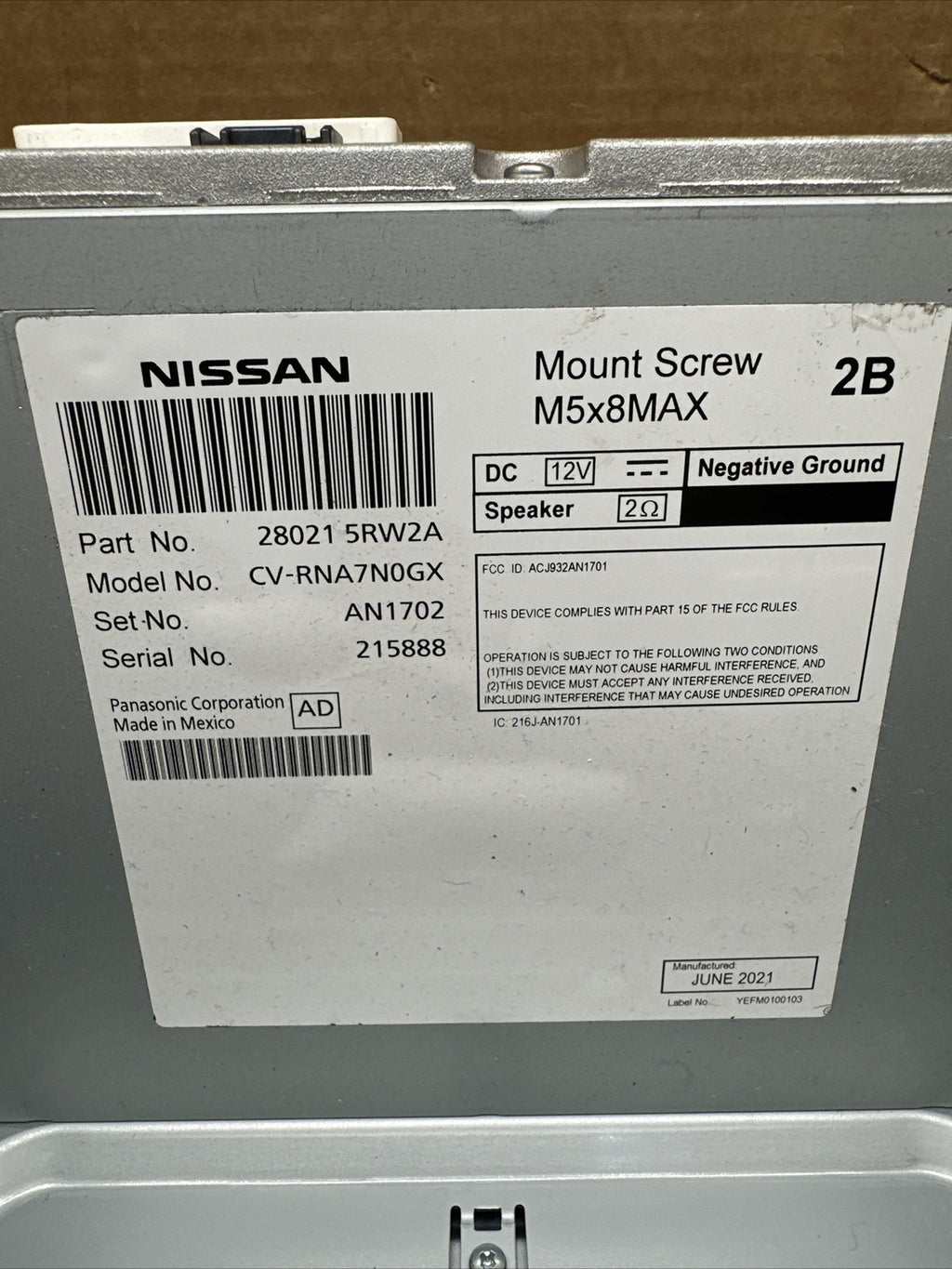 2021 Nissan Versa Radio Multimedia Touch Screen Display Unit OEM 28021 5RW2A7