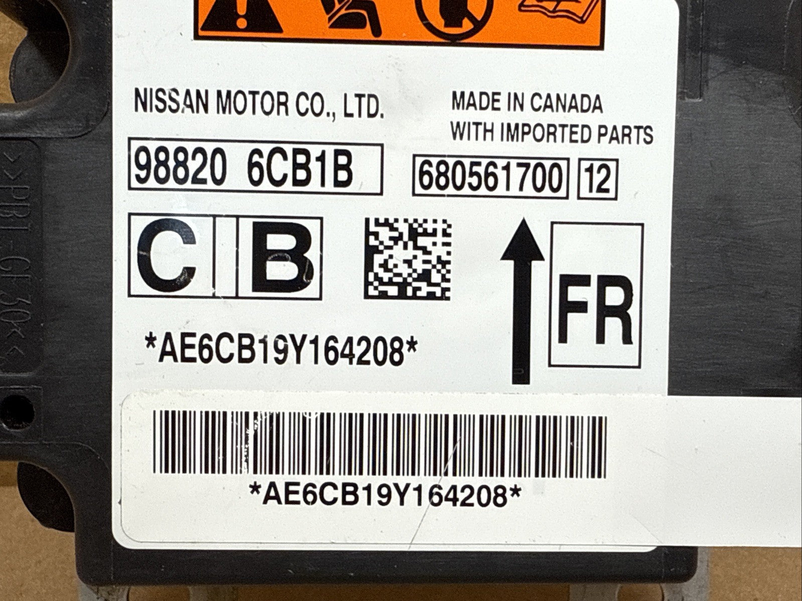 2019 2020 Nissan Altima SRS Airbag Air Bag Control Module 98820 6CB1B1