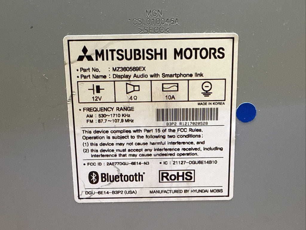 2017 Mitsubishi Outlander Sport Dash Radio Display Screen OEM MZ360569EX10