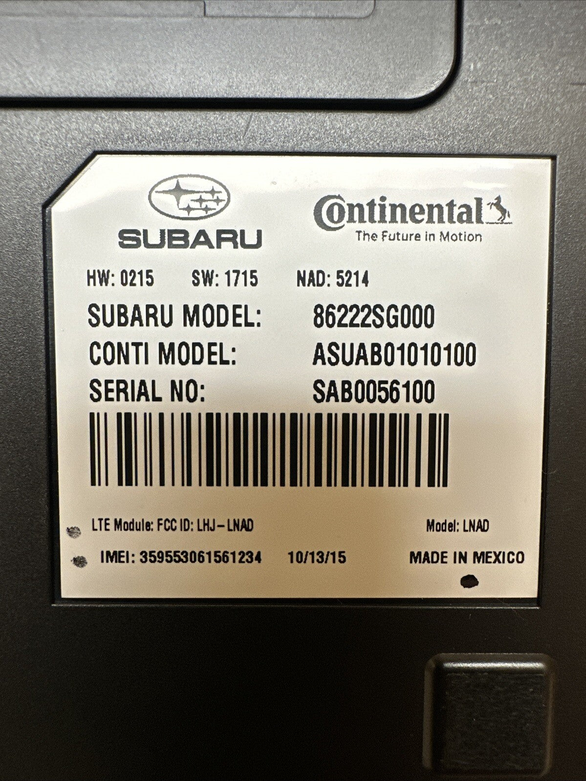 2016 2018 Subaru Forester Communication Telematics Control Module 86222SG0001