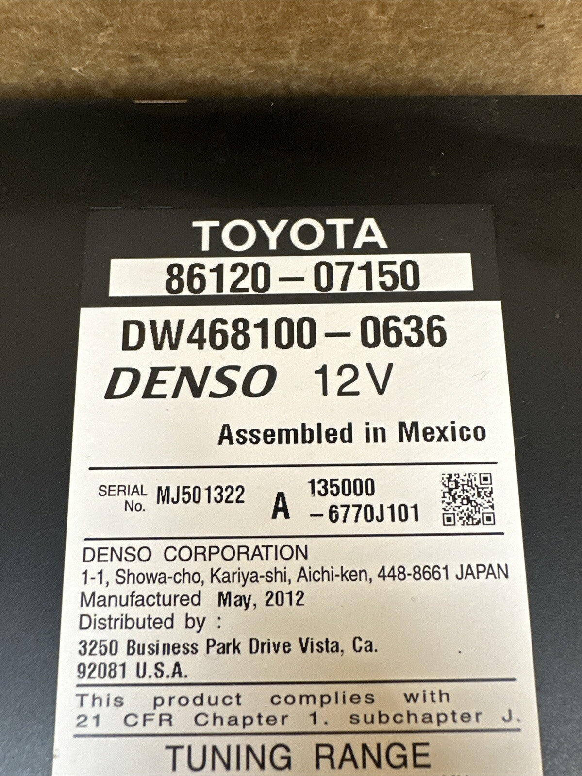 2011 2012 TOYOTA AVALON GPS DVD NAV NAVIGATION JBL RADIO 86120 07150 AM FM OEM5