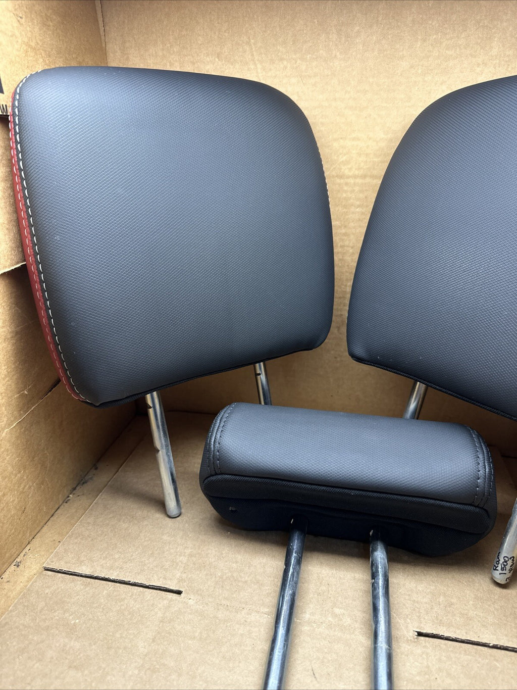 2009 2018 Dodge Ram 1500 Rebel Rear Black Red Leather Head Rest Headrest Set OEM2