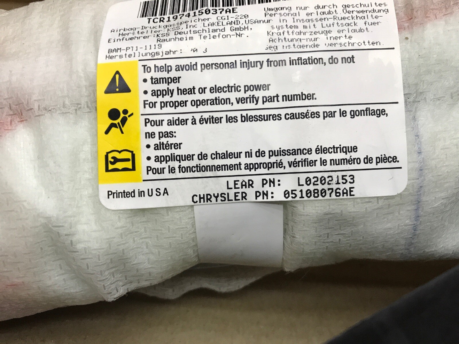 16-23 Dodge Charger Chrysler 300 Front Right Side Passenger Seat Air Bag Airbag2