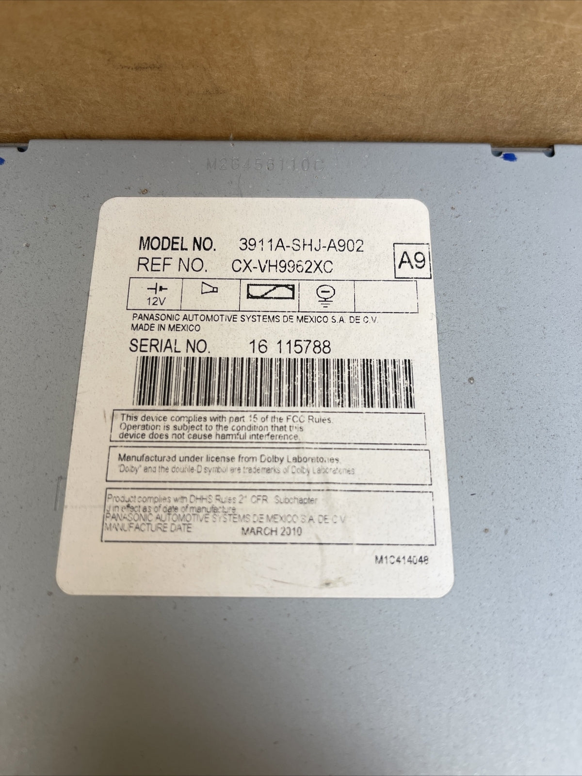 2008 2010 Honda Odyssey DVD CD Player CX VH9962XC 3911A SHJ A902 OEM W/ Code1
