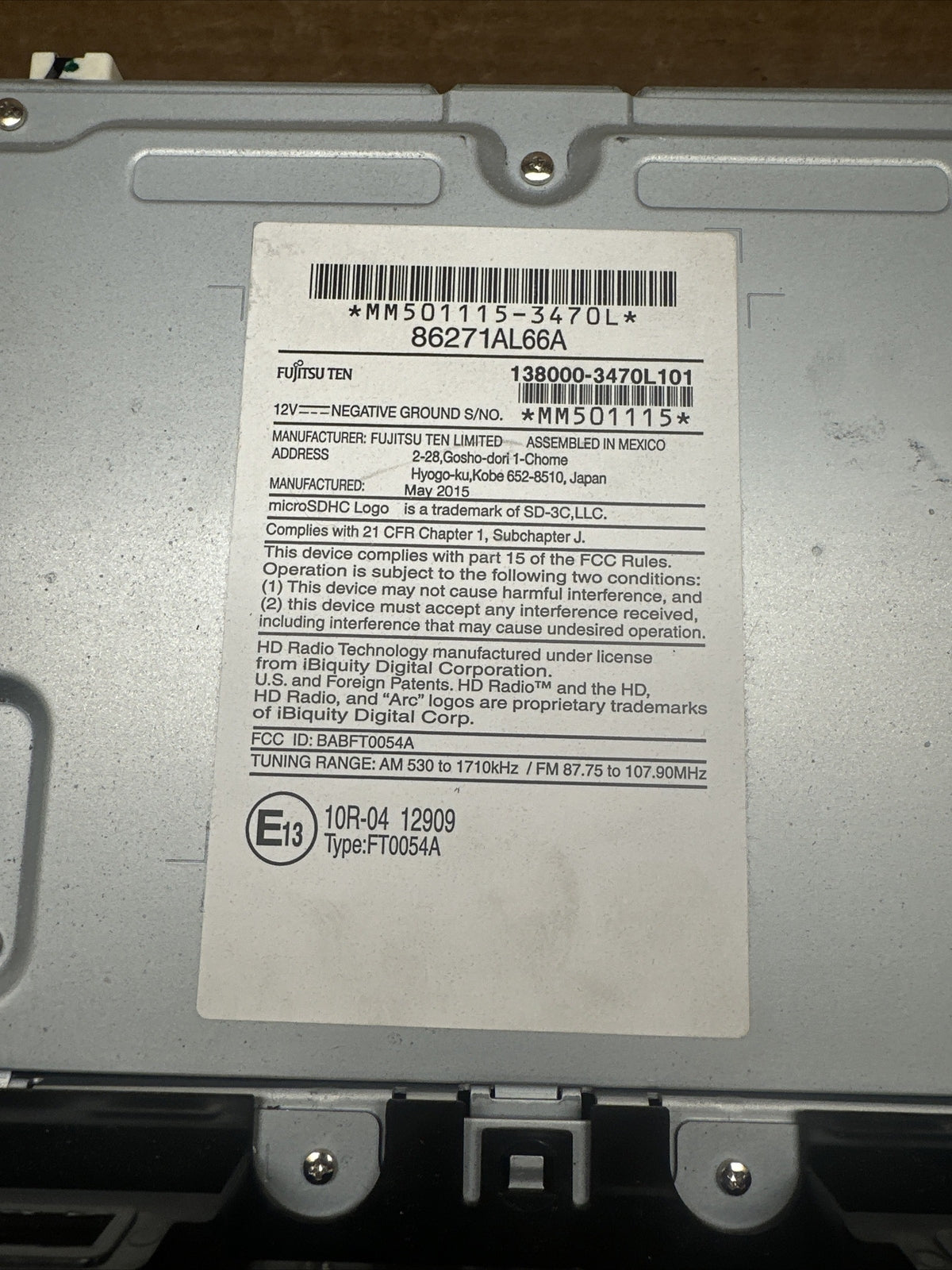 2015 2017 Subaru Legacy Radio OEM Touch Screen Touchscreen Receiver 86271AL66A4