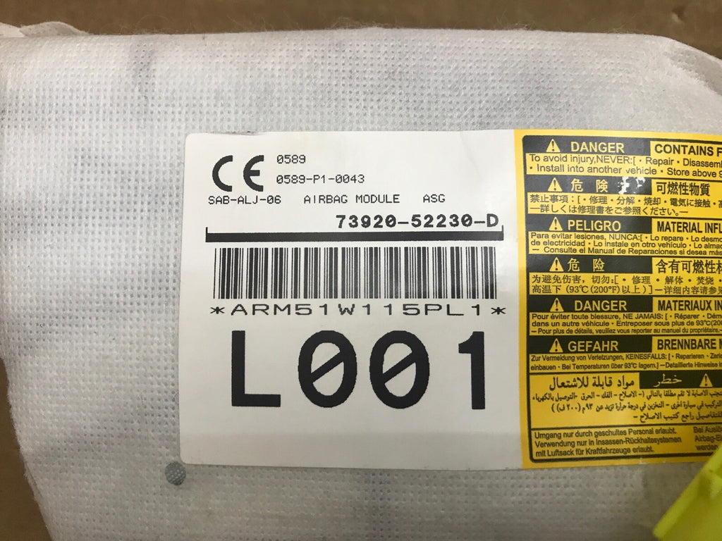 12 17 TOYOTA PRIUS C FRONT LEFT SIDE DRIVER SEAT AIRBAG AIR BAG 73920 52230 D2