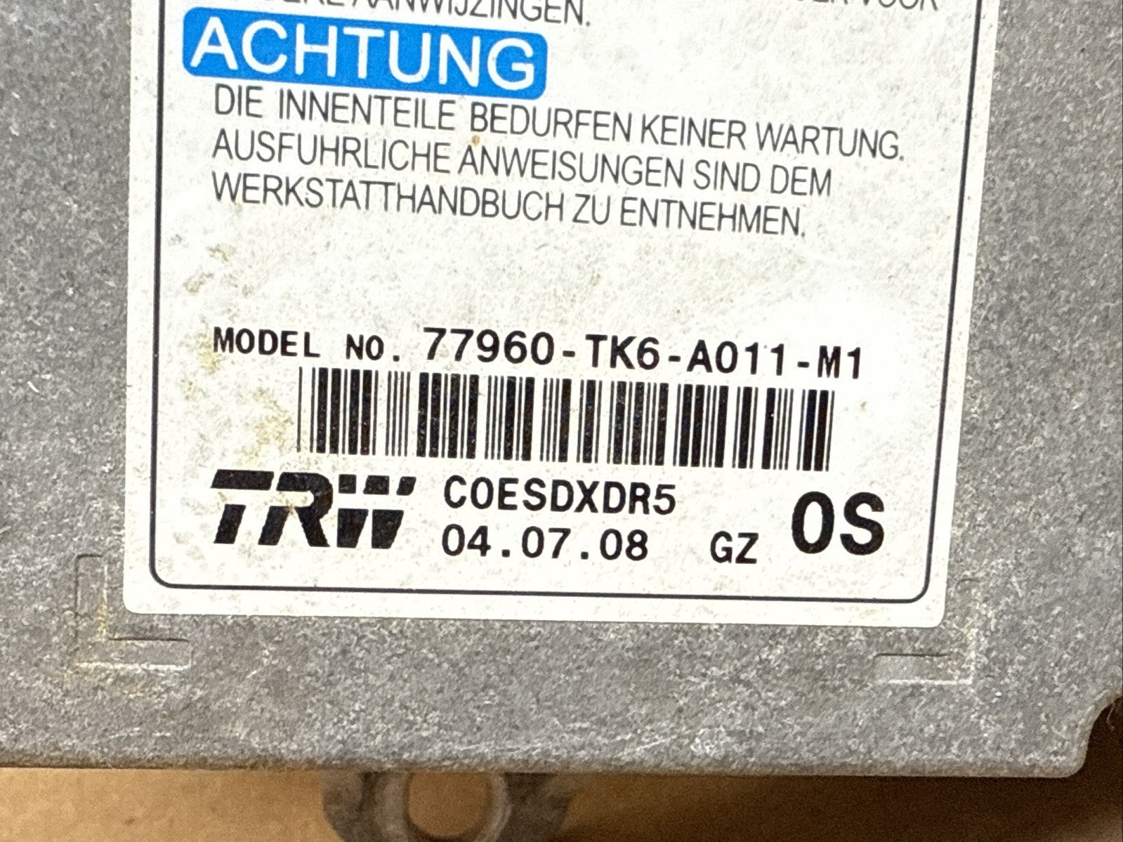 2009 2014 Honda Fit Air Bag Airbag Computer Control Module 77960 TK6 A011 M11