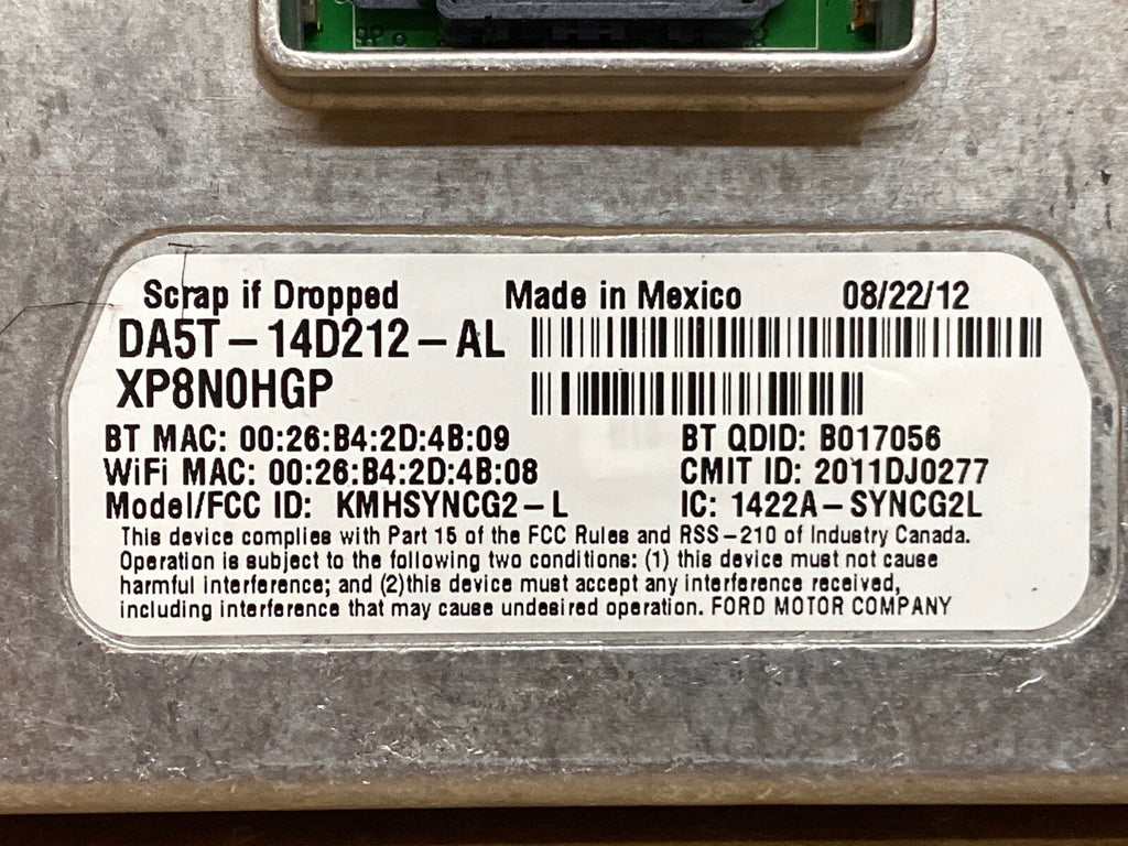 12 16 Ford Sync Voice Control Module W/ Nav DA5T 14D212 AL DM5T 14F239 AJ3