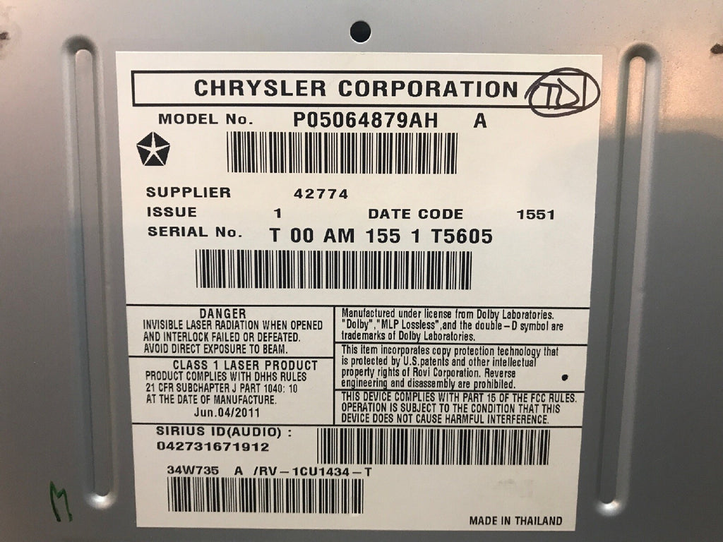 07 14 Dodge Chrysler Jeep High Speed Radio CD DVD MyGig RBZ  P05064879AH7