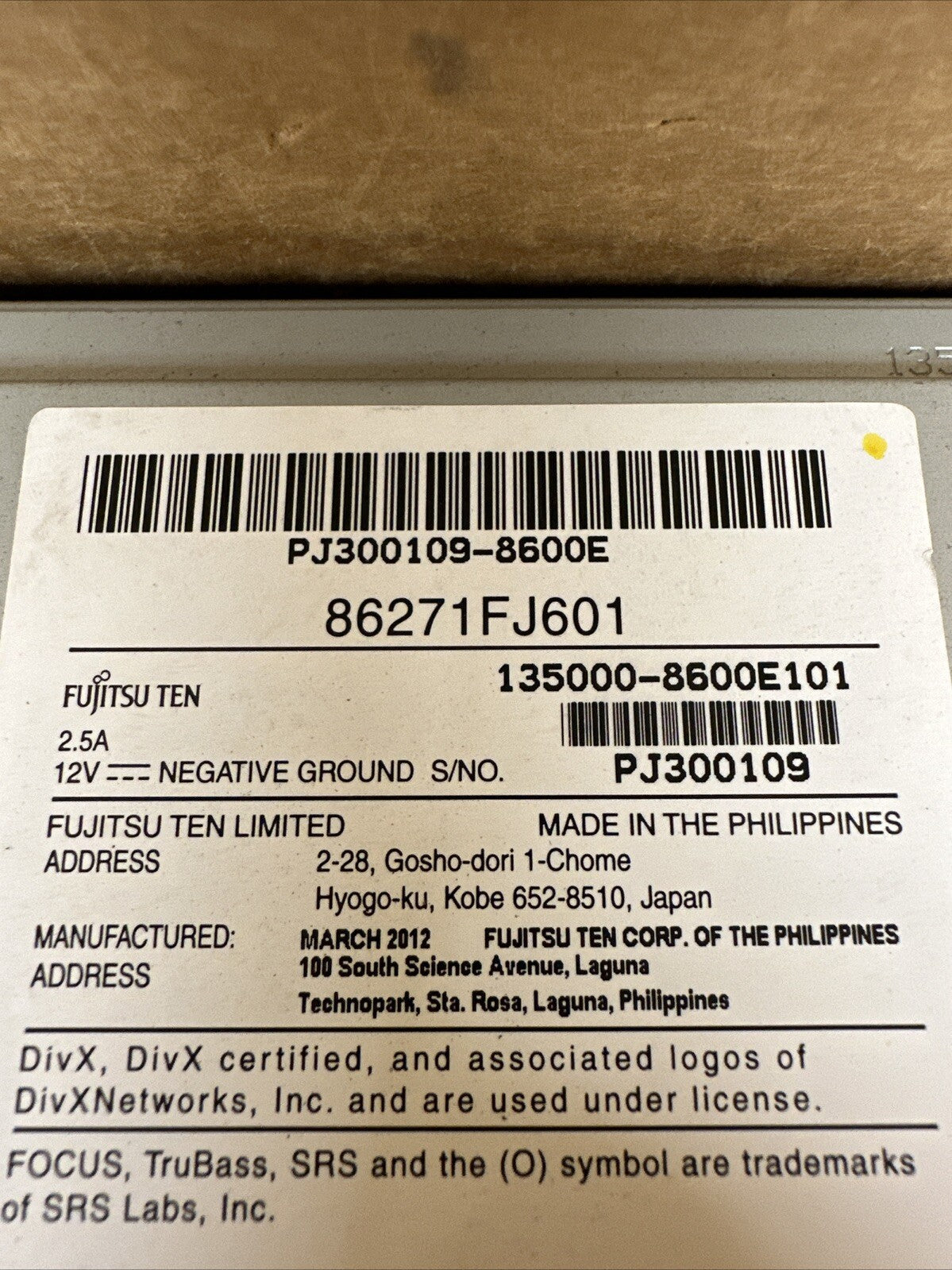 2014 Subaru Impreza Crosstrek Radio Dash Screen FM601US  86271FJ6015