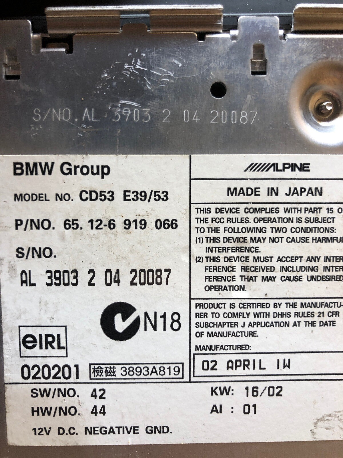 00 06 BMW E53 X5 OEM Business CD53 Head Unit Part #65126919066 C211