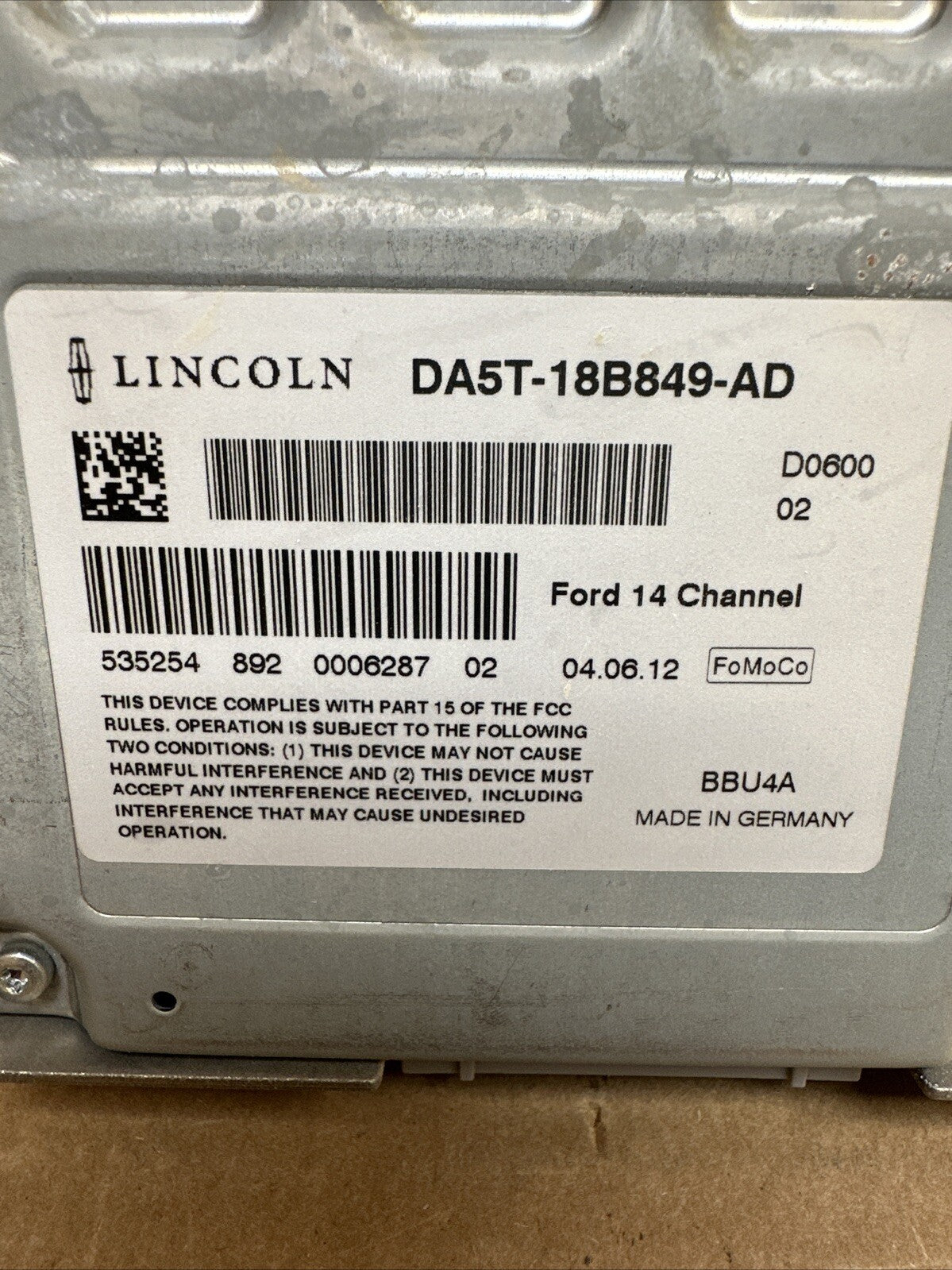 2013 2016 Lincoln MKS Radio Amp Amplifier Audio Stereo DA5T 18B849 AD8