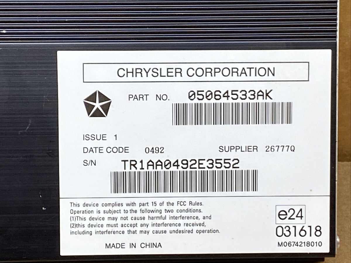 2011 2013 Grand Cherokee Durango Radio Audio Stereo Amp Amplifier 05064533AK1