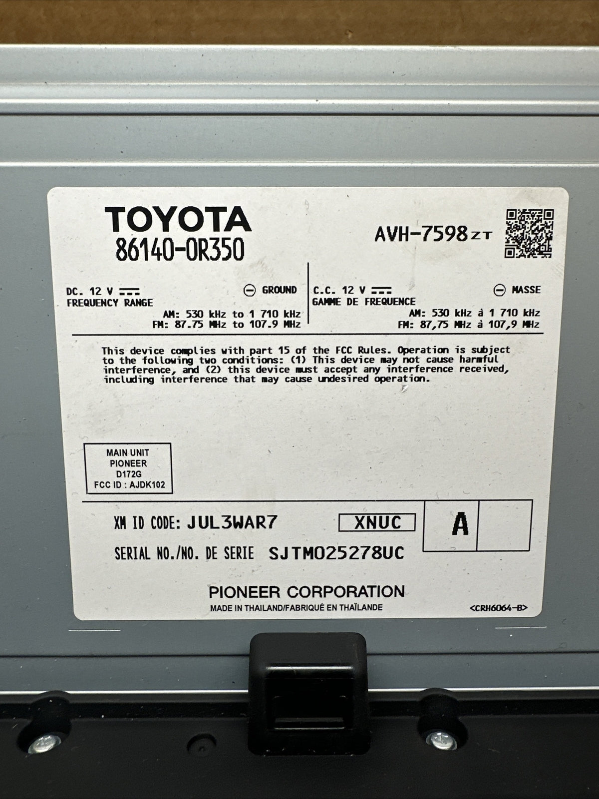2020 2022 Toyota Rav4 Rav 4 Navigation Radio Receiver Display Screen 86140 0R3505