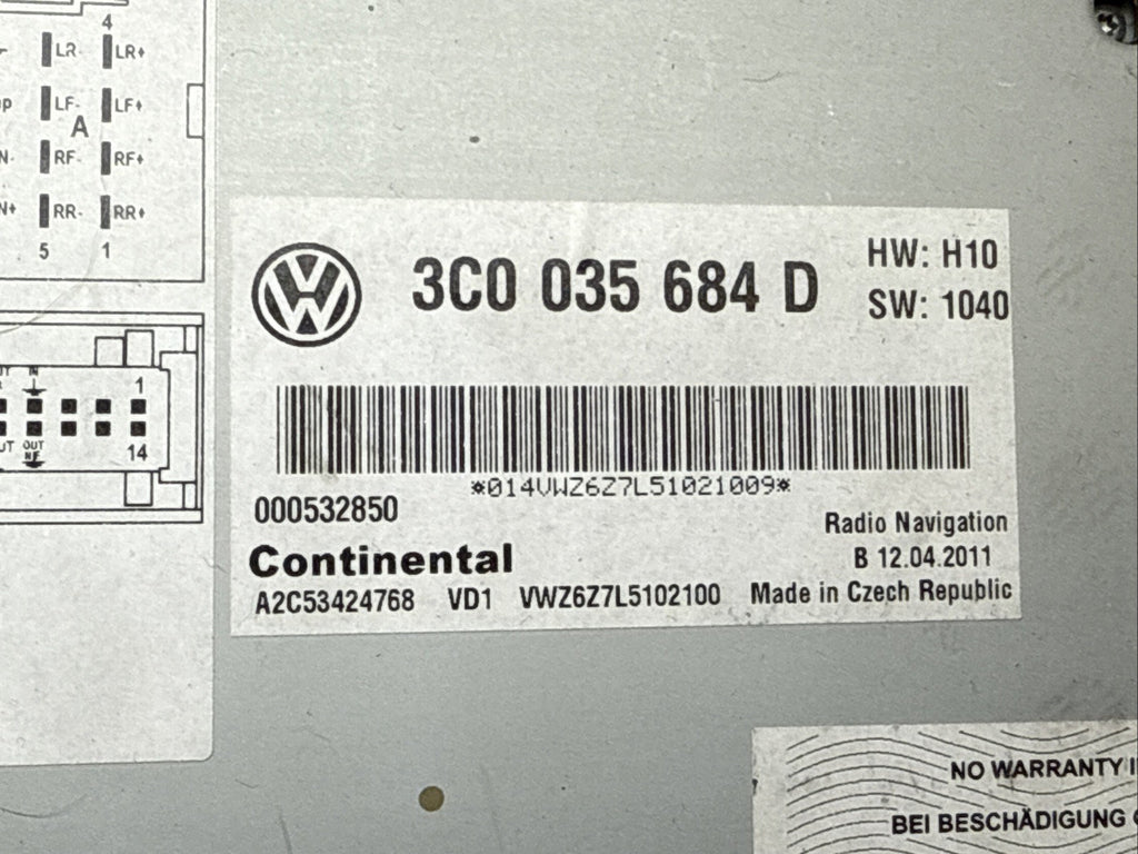 2010 2015 Volkswagen Passat Dash Radio Display Screen 3C0 035 684 D 3C0035684D8
