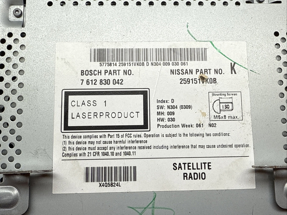 2011 2012 Nissan Rogue Radio Receiver Navigation Map 259151VK0B4